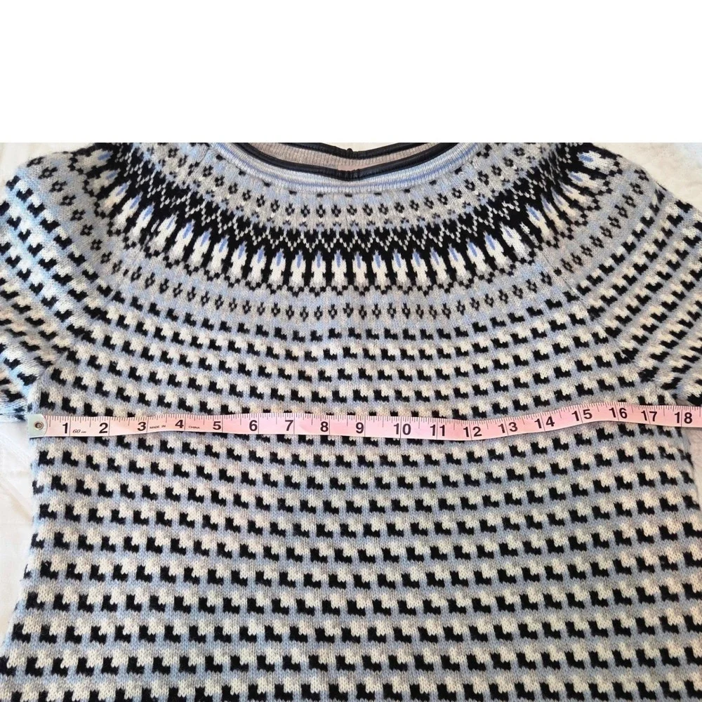 Ellie Kai 100% Cashmere Leather Trim Blue Gray‎ Winter Sweater Cozy Small